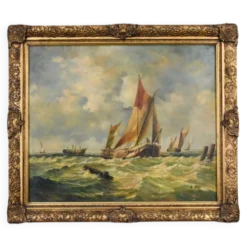 Tableau « Voiliers en mer agitée » signé Albert Hess – Milieu XXe