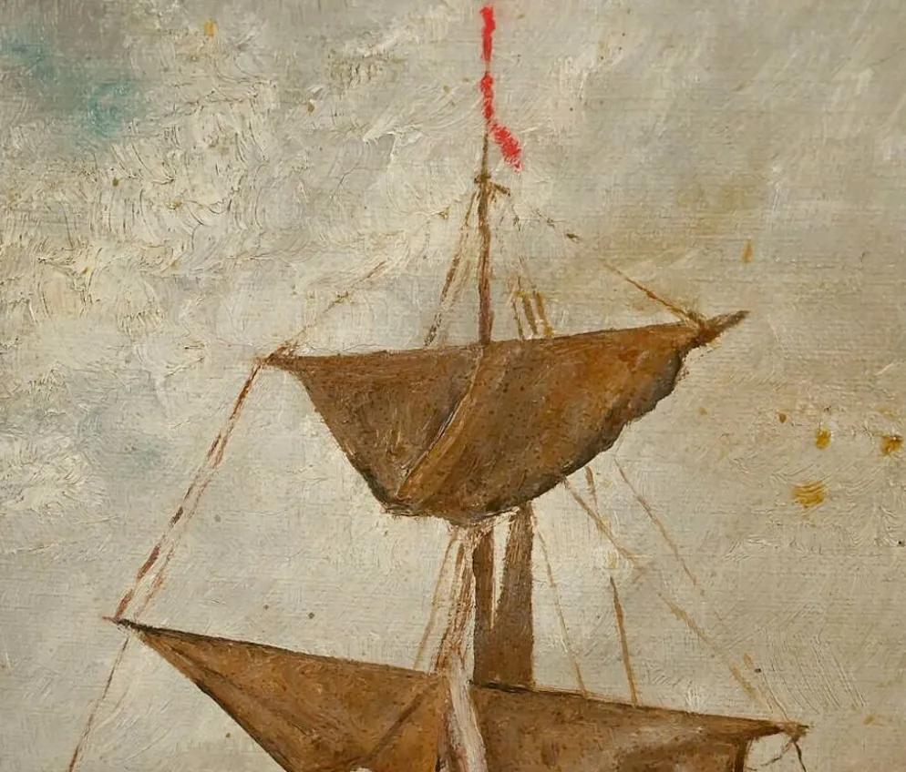 Tableau « Voilier sur mer calme », huile sur toile – fin XIXe