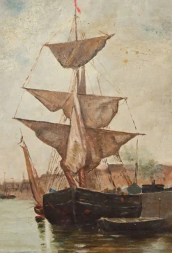 Tableau « Voilier sur mer calme », huile sur toile – fin XIXe