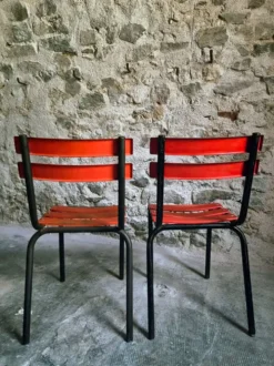 Table bistrot pliante française ancienne avec paire de chaises de jardin vintage