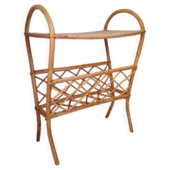 Table d'appoint, porte revues en rotin vintage