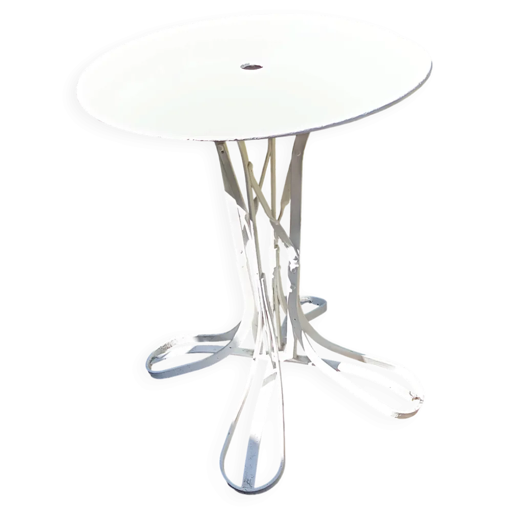 Table de jardin Eiffel XIXe en fer forgé – plateau rond blanc Ø 60 cm