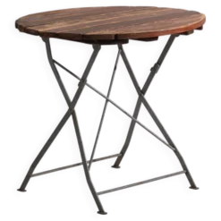 Table de jardin pliante ancienne en bois et fer – Europe centrale, vers 1950