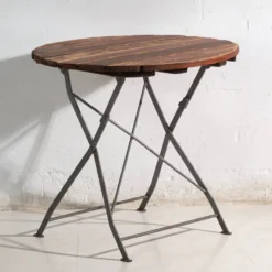 Table de jardin pliante ancienne en bois et fer – Europe centrale, vers 1950