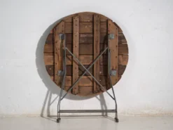 Table de jardin pliante ancienne en bois et fer – Europe centrale, vers 1950