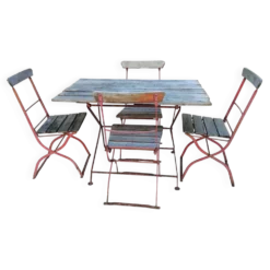 Table et 4 chaises de guinguette anciennes, circa 1900