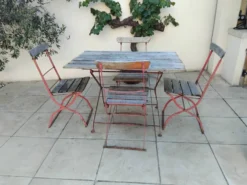 Table et 4 chaises de guinguette anciennes, circa 1900