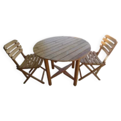 Table et 2 chaises pliantes de jardin en bois naturel