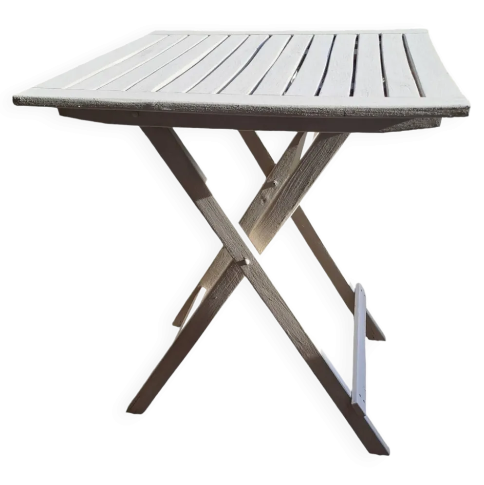 Table jardin pliante en bois peinte en beige grisé carrée