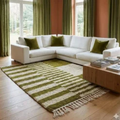 Tapis beni ourain en laine pure fait main vert 1.5/2.5 m