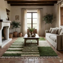 Tapis beni ourain en laine pure fait main vert 1.5/2.5 m