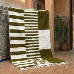 Tapis beni ourain en laine pure fait main vert 1.5/2.5 m