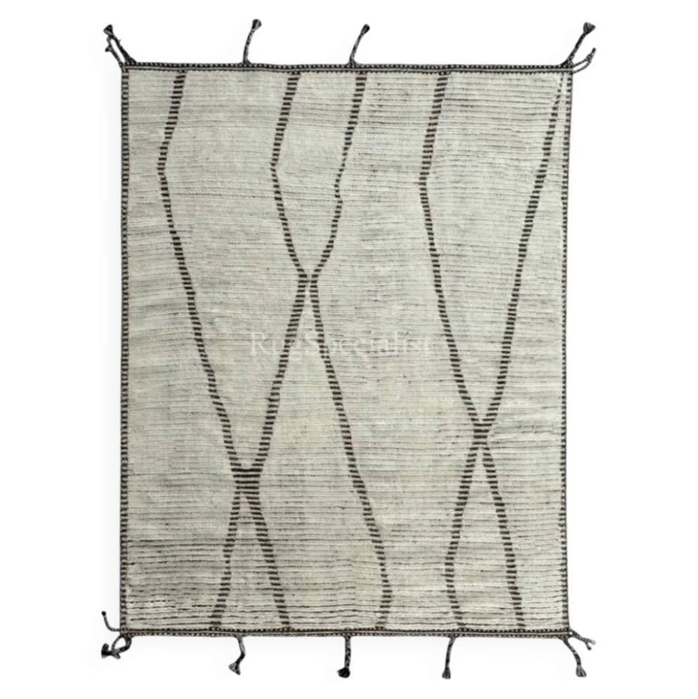 Tapis berbère au design contemporain marocain. 100 % laine. Tapis Beni Ourain fait à la main.