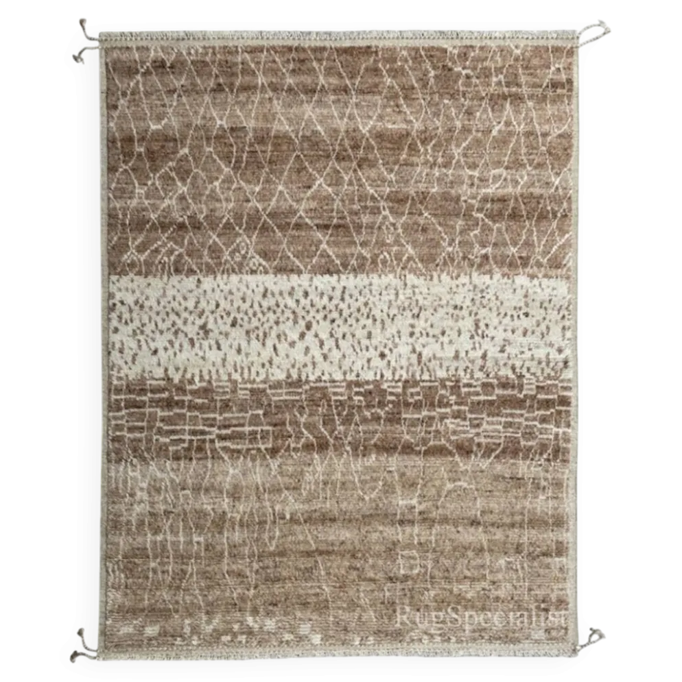 Tapis berbère au design moderne marocain. 100 % laine. Tapis Beni Ourain noué à la main.