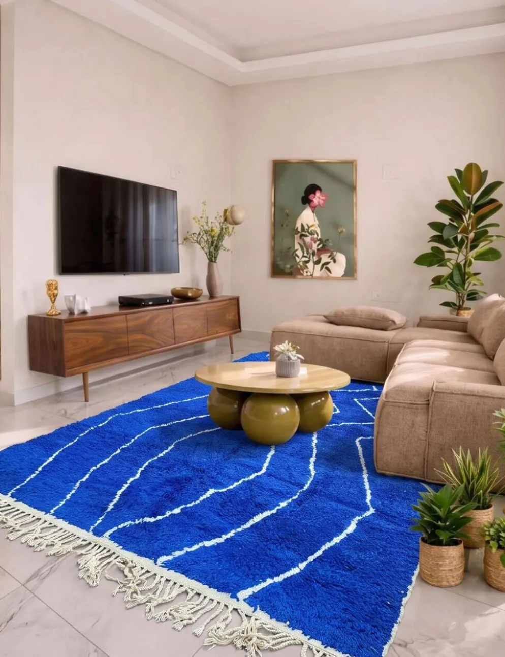 Tapis Bleu Contemporain - 303 x 245 cm