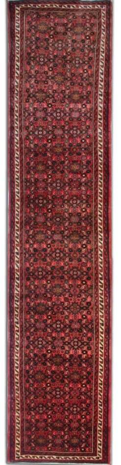 Tapis couloir oriental vintage long en laine géométrique tissé à la main