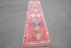 Tapis couloir turc rose vif, tapis vintage boho, 83x353 cm