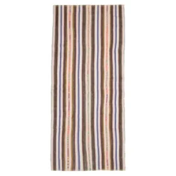 Tapis coureur kilim vintage turc rayé marron bleu 145x324