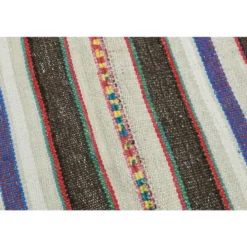 Tapis coureur kilim vintage turc rayé marron bleu 145x324