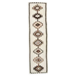 Tapis coureur tribal kilim blanc cassé et marron, 101x388 cm