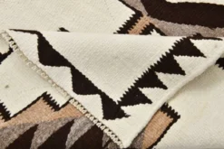 Tapis coureur tribal kilim blanc cassé et marron, 101x388 cm