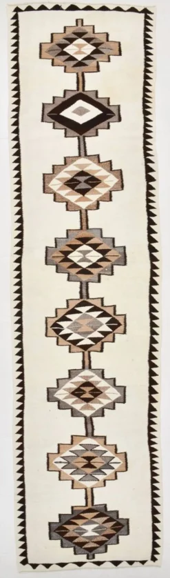 Tapis coureur tribal kilim blanc cassé et marron, 101x388 cm