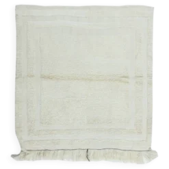 Tapis d'accent turc Tulu vintage minimaliste fait à la main en laine beige naturelle.