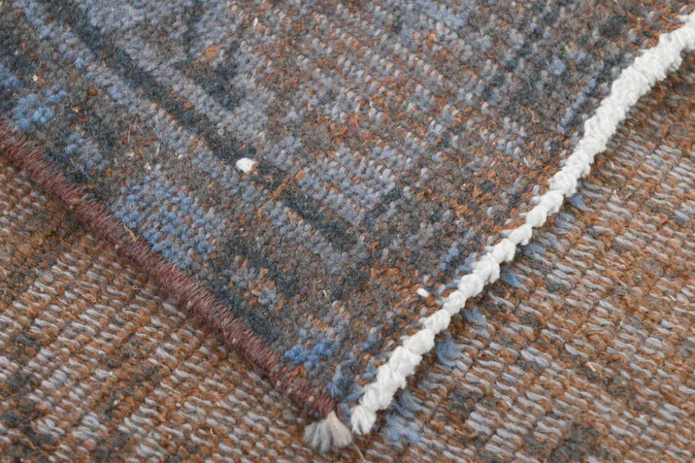 Tapis décoratif turc vintage bleu ardoise et taupe, 176x279 cm