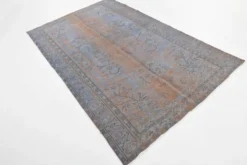 Tapis décoratif turc vintage bleu ardoise et taupe, 176x279 cm