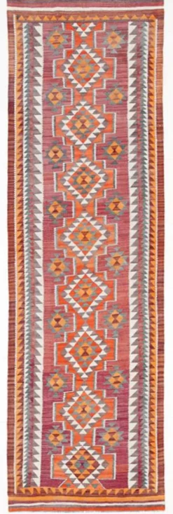 Tapis de couloir Kilim persan bordeaux vintage, 98 x 235 cm