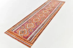 Tapis de couloir Kilim persan bordeaux vintage, 98 x 235 cm