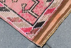 Tapis de couloir rose à médaillons, tapis turc vintage, 86x364 cm