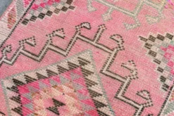 Tapis de couloir rose à médaillons, tapis turc vintage, 86x364 cm