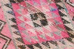 Tapis de couloir rose à médaillons, tapis turc vintage, 86x364 cm
