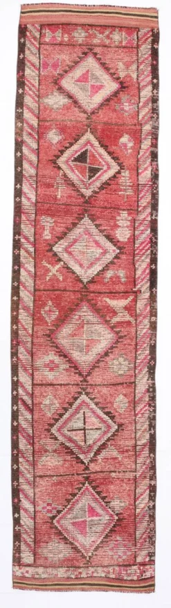Tapis de couloir rouge cannelle 83 x 337 cm, tapis de couloir en laine turque, tapis ancien