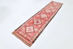 Tapis de couloir rouge cannelle 83 x 337 cm, tapis de couloir en laine turque, tapis ancien