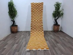 Tapis de couloir tissé main artisanale traditionnelle orange 75/300 cm