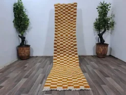 Tapis de couloir tissé main artisanale traditionnelle orange 75/300 cm