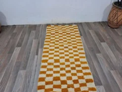 Tapis de couloir tissé main artisanale traditionnelle orange 75/300 cm