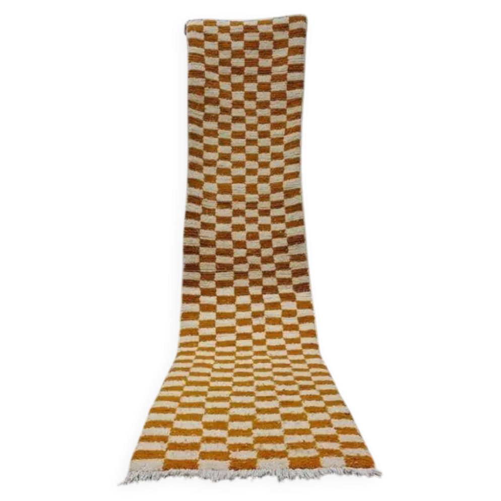 Tapis de couloir tissé main artisanale traditionnelle orange 75/300 cm