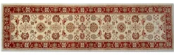 Tapis de couloir traditionnel en laine noué à la main, crème, rouge, tapis afghan pour la maison.