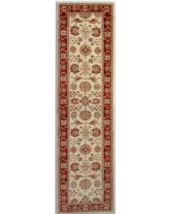 Tapis de couloir traditionnel en laine noué à la main, crème, rouge, tapis afghan pour la maison.