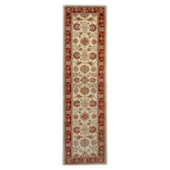 Tapis de couloir traditionnel en laine noué à la main, crème, rouge, tapis afghan pour la maison.