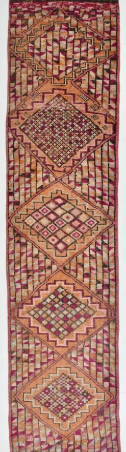 Tapis de couloir turc fuchsia et bordeaux, pièce unique