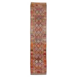 Tapis de couloir turc vintage long rose et orange, 87 x 395 cm