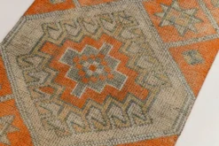 Tapis de couloir turc vintage orange citrouille et gris, 86 x 356 cm