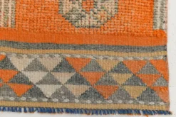 Tapis de couloir turc vintage orange citrouille et gris, 86 x 356 cm