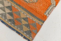 Tapis de couloir turc vintage orange citrouille et gris, 86 x 356 cm