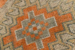 Tapis de couloir turc vintage orange citrouille et gris, 86 x 356 cm