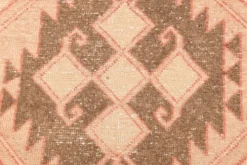 Tapis de couloir vintage en laine turque, 3 x 11, rose délavé et marron, 91 x 328 cm